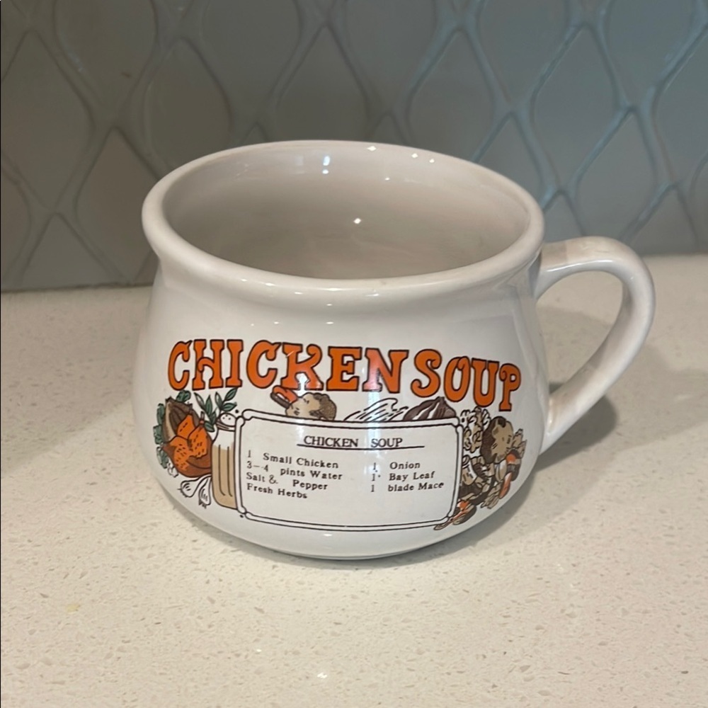 White and Orange Ceramic Soup Mug for Dining